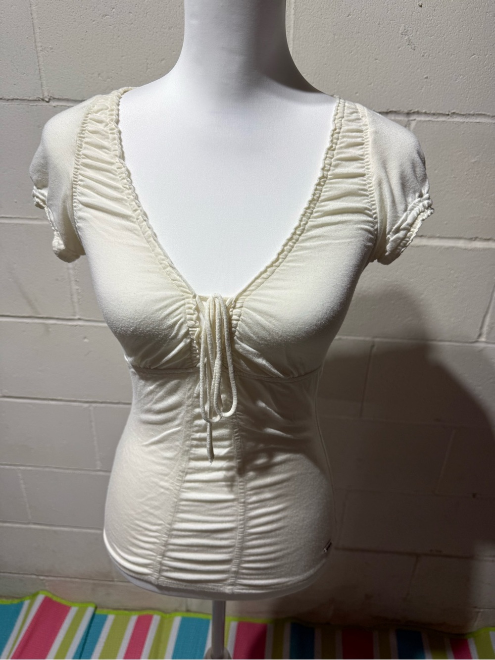 Miss Sixty Cream Ruched Tie-Front Short Sleeve Top
